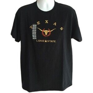 Texas Souvenir Embroidered Longhorn Lone Star State Black T-shirt Size Large